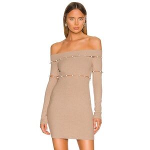Revolve NEW DRESS H:ours  Brand 
Beige Long Sleeve Top with Pearl Accents